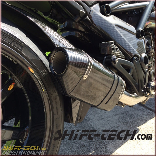 ST857 SHIFT-TECH DIAVEL CARBON SLIP-ON EXHAUST KIT 11'-18' -- With the Updated Muffler End Cap