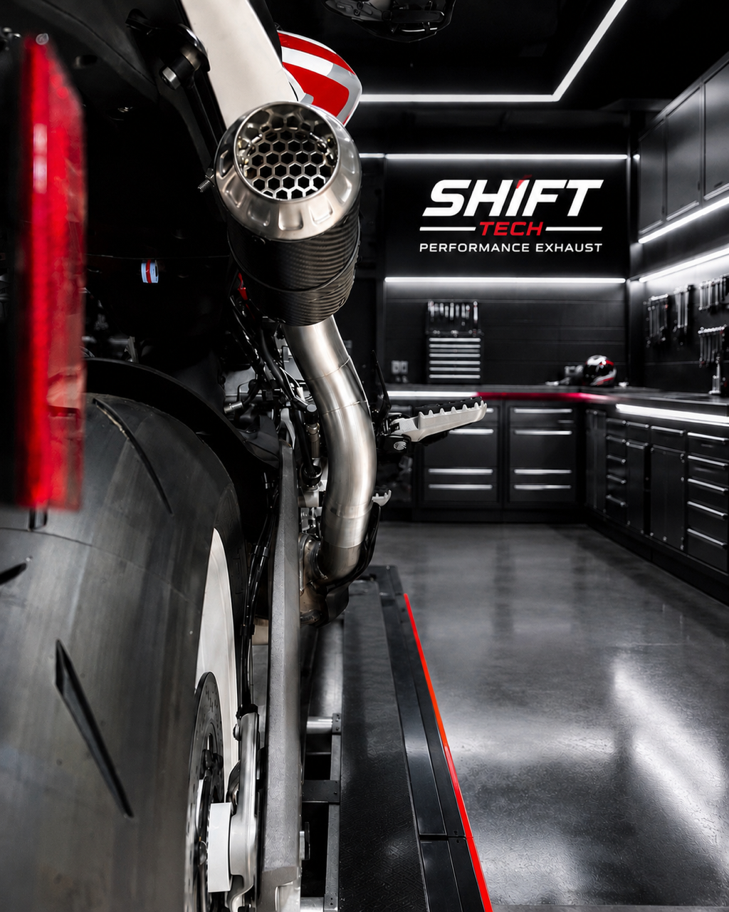 ST2027 Shift-Tech Hypermotard V2 Carbon/Stainless GP Hypertension Low Mount Slipon Exhaust