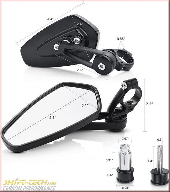 ST314-2 UNIVERSAL 7/8" /22MM CRG Style BAR END MIRROR KIT BLACK - NOT MODEL SPECIFIC -- B-Versions