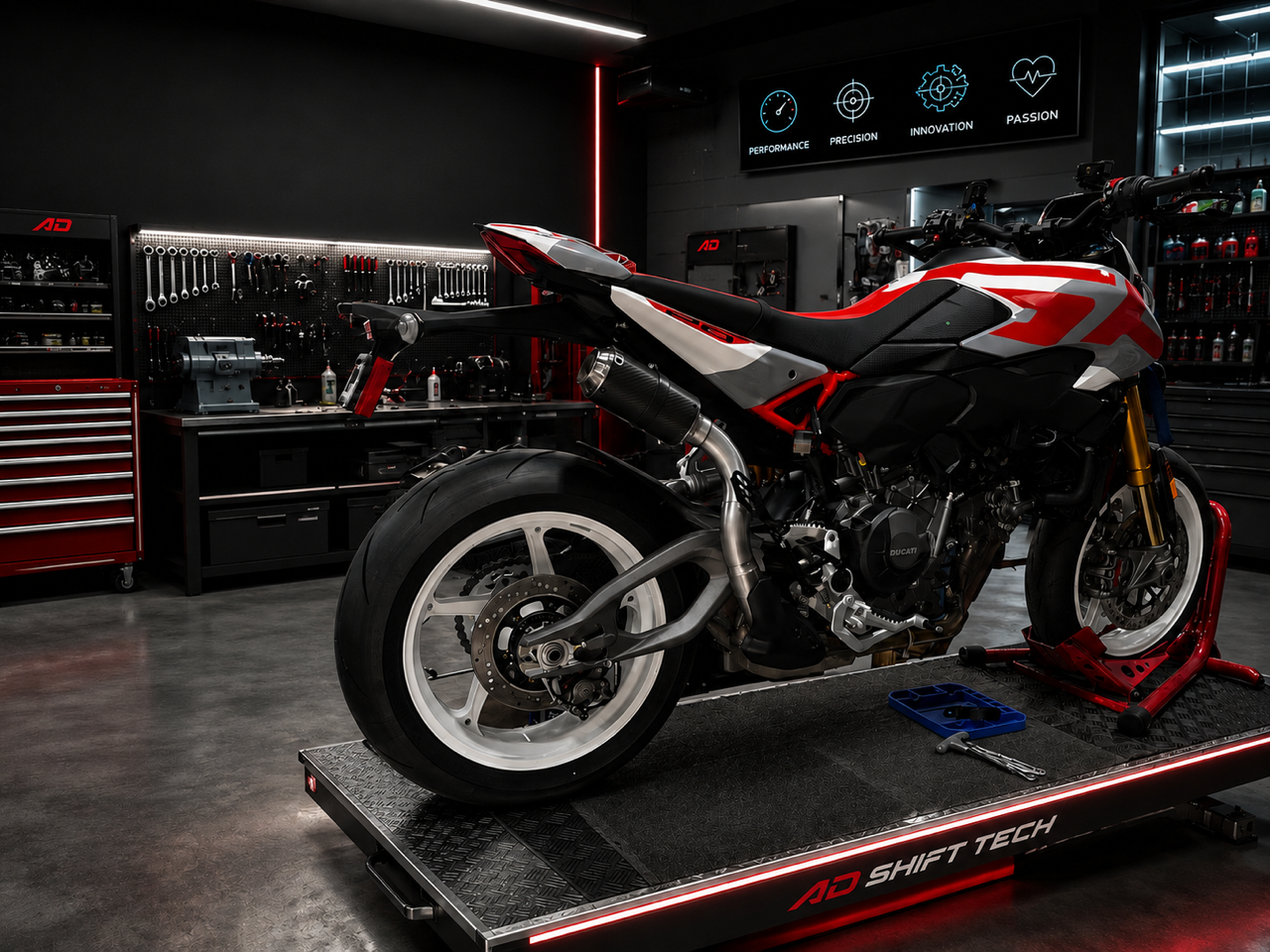 ST2027 Shift-Tech Hypermotard V2 Carbon/Stainless GP Hypertension Low Mount Slipon Exhaust