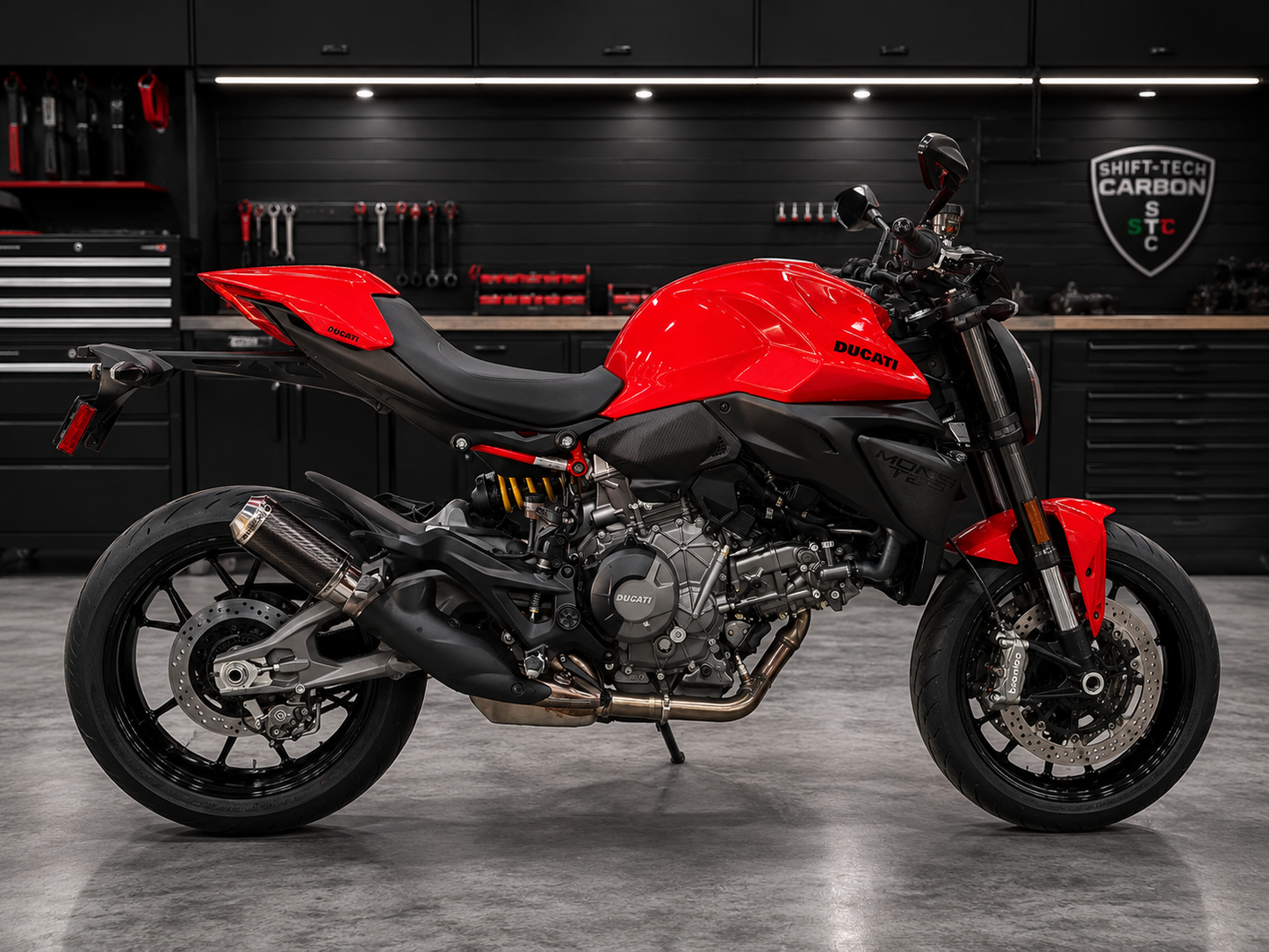 ST2017-25 SHIFT-TECH CARBON/STAINLESS SLIPON EXHAUST KIT DUCATI MONSTER V2 26'+
